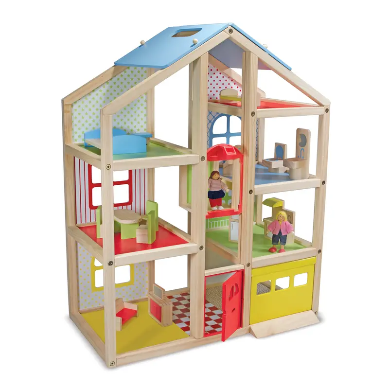 Wooden Hi-Rise Dollhouse With Multi-Level Play Spaces 1