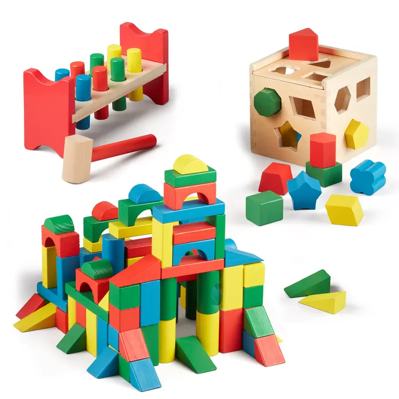 Wooden Stack, Sort & Pound Activity Toy Set 1