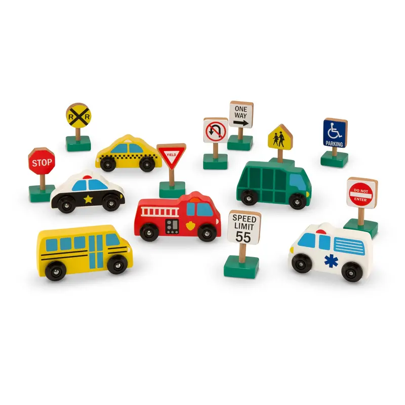 Wooden Vehicles & Traffic Signs Set – Realistic Early Learning Toy 1