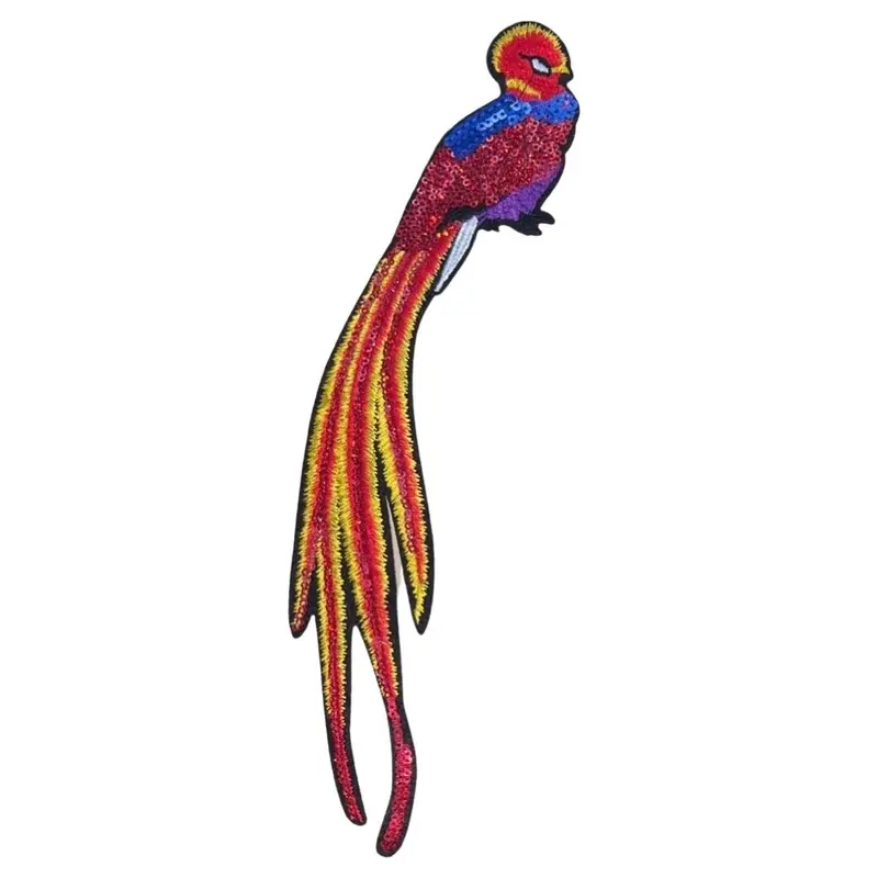 Xxl Tropical Bird Sequin Iron-On Patch – Red & Yellow 1