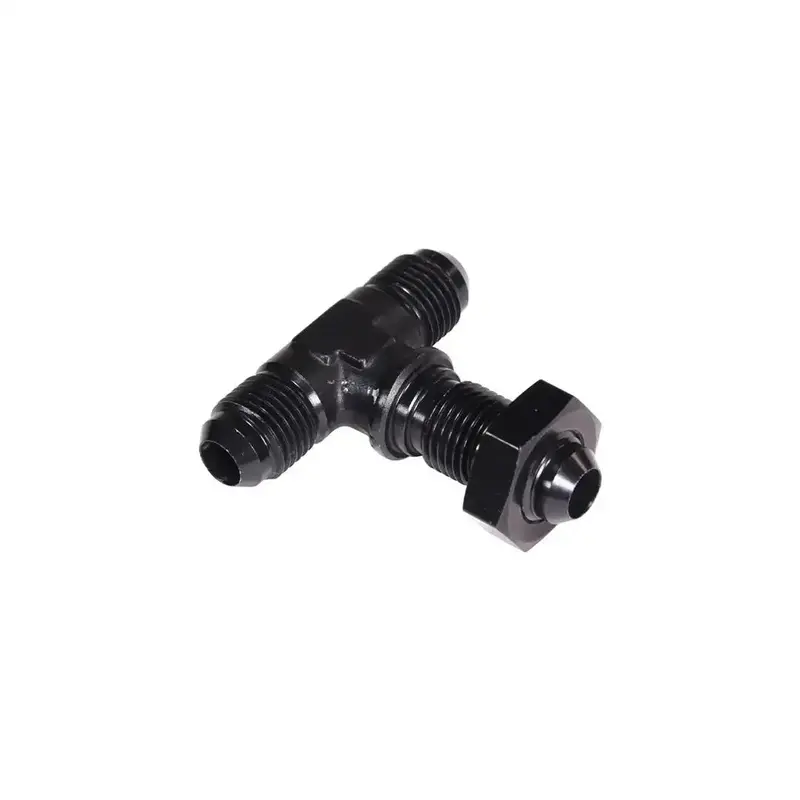 6An Black Flared Bulkhead Tee Fitting 1