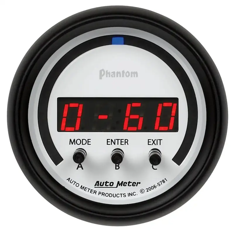 Autometer Phantom Digital Performance Gauge – 2-1/16", Measures 1/4-Mile Et, Hp, 0–60/60–0 Times, G-Forces 1
